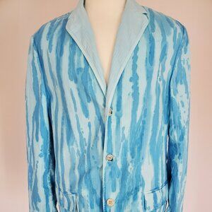 John Varvatos cotton blazer jacket Large XL gray blue denim white stripe dyed 54